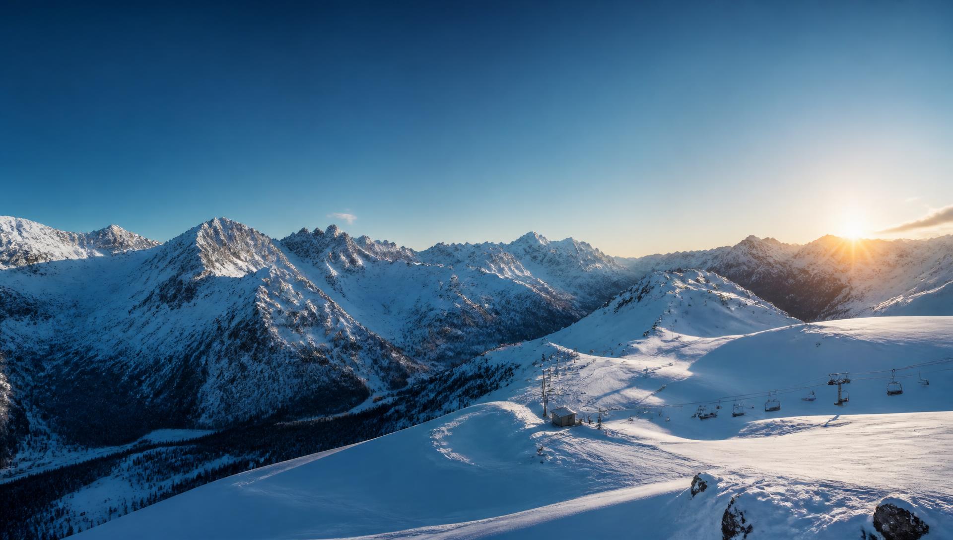 Panorama innevato delle Alpi con impianti di risalita